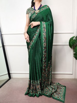 D.N. 7039 Satin Silk Ajrakh Print Saree with Unstitched Blouse  sarees