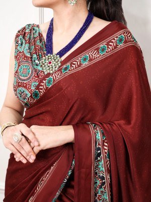 D.N. 7039 Satin Silk Ajrakh Print Saree with Unstitched Blouse  sarees