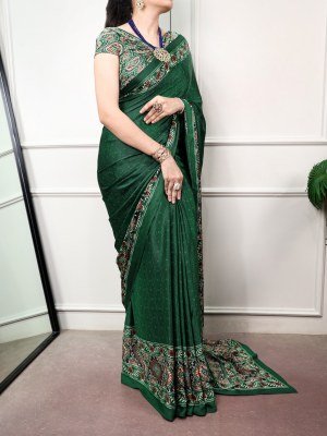 D.N. 7039 Satin Silk Ajrakh Print Saree with Unstitched Blouse  sarees