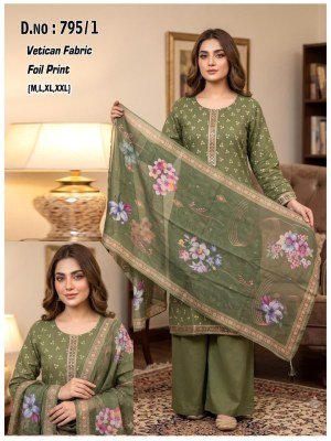 D.N. 795 Vatican Fabric Kurti Palazzo with Dupatta Set Size wise Combo Set