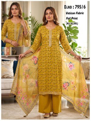 D.N. 795 Vatican Fabric Kurti Palazzo with Dupatta Set Size wise Combo Set