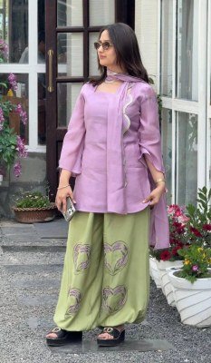 D.N. MD-3106 Mal Chanderi Cotton Kurti Balloon Pant Dupatta 3-Piece Set readymade suit catalogs