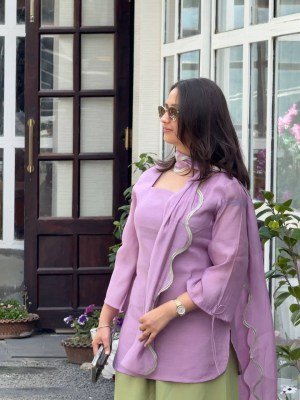 D.N. MD-3106 Mal Chanderi Cotton Kurti Balloon Pant Dupatta 3-Piece Set readymade suit catalogs