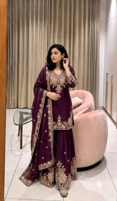 D.N. W 1278 W Fully Stitched Fox Georgette Top Sarara Dupatta Set with Embroidery 
