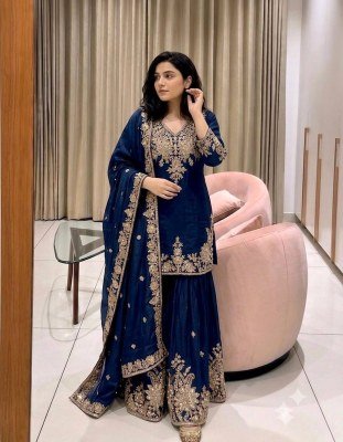 D.N. W 1278 W Fully Stitched Fox Georgette Top Sarara Dupatta Set with Embroidery fancy sharara suit Catalogs