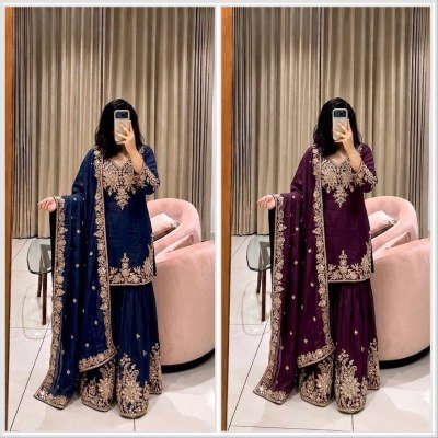 D.N. W 1278 W Fully Stitched Fox Georgette Top Sarara Dupatta Set with Embroidery fancy sharara suit Catalogs