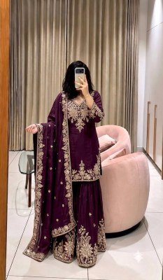 D.N. W 1278 W Fully Stitched Fox Georgette Top Sarara Dupatta Set with Embroidery fancy sharara suit Catalogs