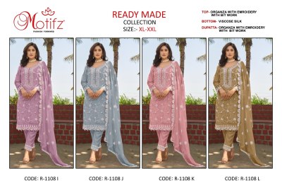 D NO R -1108 by Motifz Organza embroidered bit work ready to wear suit collection readymade suit catalogs