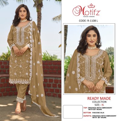 D NO R -1108 by Motifz Organza embroidered bit work ready to wear suit collection readymade suit catalogs