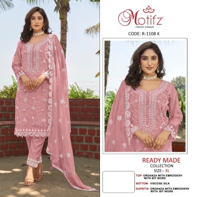 D NO R -1108 by Motifz Organza embroidered bit work ready to wear suit collection readymade suit catalogs