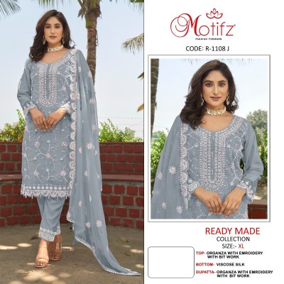 D NO R -1108 by Motifz Organza embroidered bit work ready to wear suit collection readymade suit catalogs