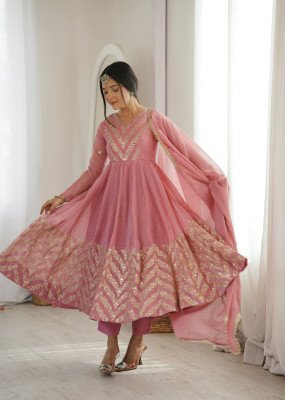 D. No. 050 Crunchy Silk Anarkali Gown Pant with Dupatta Festive Set wholesale catalogs