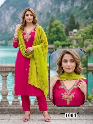 D.No 1001-1006  Kurti Pant With Dupatta  Size wise Combo Set