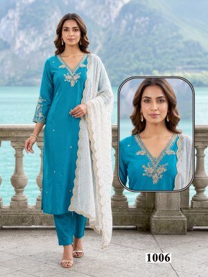 D.No 1001-1006  Kurti Pant With Dupatta  Size wise Combo Set