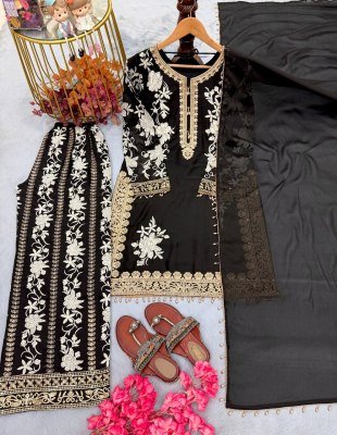 D. No. 1157 Heavy Star Georgette Embroidered Top Palazzo with Dupatta Set Fancy Palazzo suit catalogue