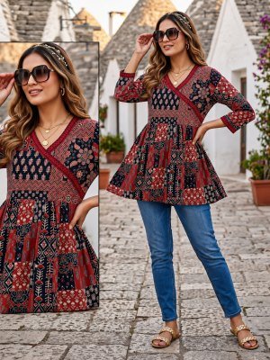 D.No. 1174 New Short Cotton Angarkha Style Top Collection Size wise Combo Set