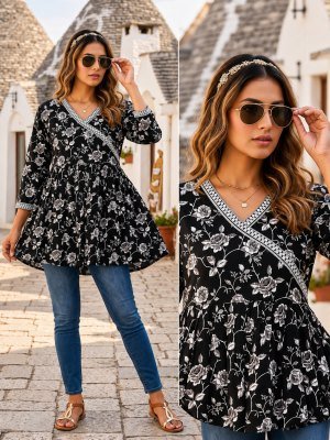 D.No. 1174 New Short Cotton Angarkha Style Top Collection Size wise Combo Set