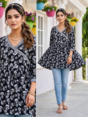 D.No. 1174 New Short Cotton Angarkha Style Top Collection Size wise Combo Set