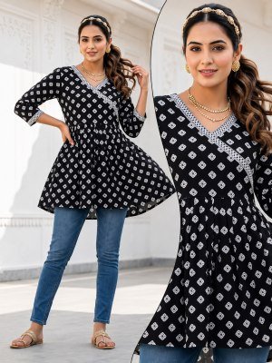 D.No. 1174 New Short Cotton Angarkha Style Top Collection Size wise Combo Set