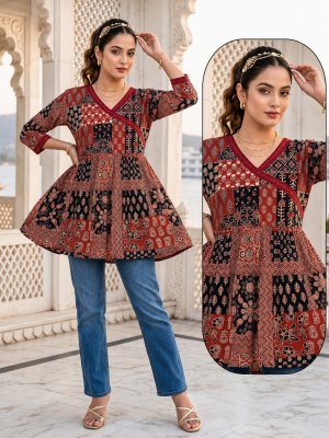 D.No. 1174 New Short Cotton Angarkha Style Top Collection Size wise Combo Set