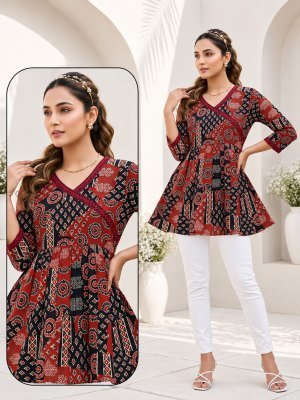 D.No. 1174 New Short Cotton Angarkha Style Top Collection Size wise Combo Set