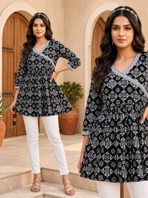 D.No. 1174 New Short Cotton Angarkha Style Top Collection Size wise Combo Set