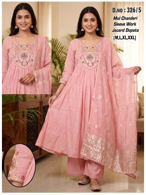 D.No. 126 Chanderi Embroidery Sleeve Work Suit with Jacquard Dupatta 