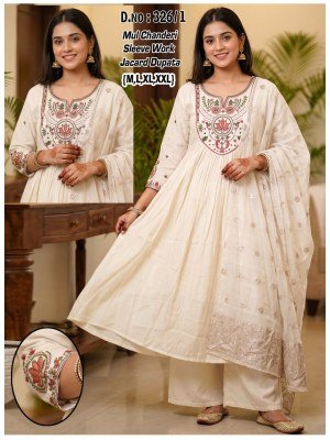 D.No. 126 Chanderi Embroidery Sleeve Work Suit with Jacquard Dupatta Size wise Combo Set
