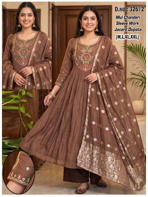D.No. 126 Chanderi Embroidery Sleeve Work Suit with Jacquard Dupatta Size wise Combo Set