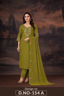 D.No 154-A Soft Bombay Silk 3-Piece Suit Set with Hand Work  Size wise Combo Set