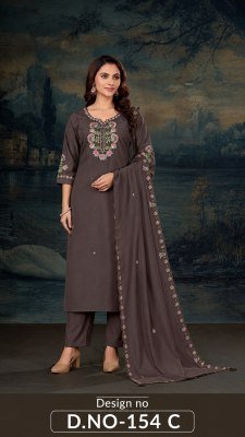 D.No 154-A Soft Bombay Silk 3-Piece Suit Set with Hand Work  Size wise Combo Set