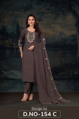 D.No 154-A Soft Bombay Silk 3-Piece Suit Set with Hand Work  Size wise Combo Set