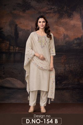 D.No 154-A Soft Bombay Silk 3-Piece Suit Set with Hand Work  Size wise Combo Set