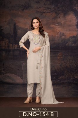 D.No 154-A Soft Bombay Silk 3-Piece Suit Set with Hand Work  Size wise Combo Set