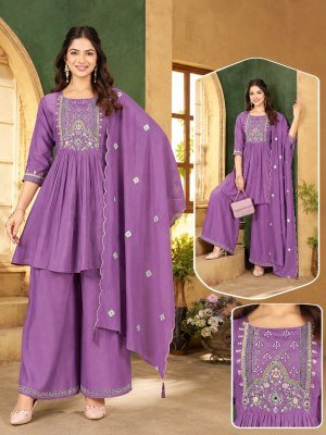 D.No. 155 A-B Soft Mul Chanderi Embroidery 3-Piece Suit Set Size wise Combo Set