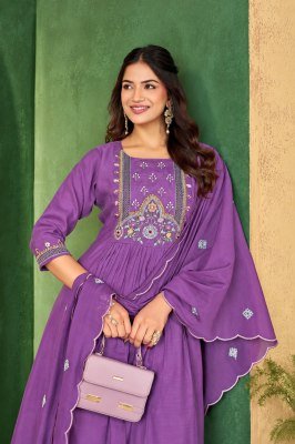 D.No. 155 A-B Soft Mul Chanderi Embroidery 3-Piece Suit Set Size wise Combo Set