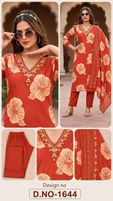 D.No. 1641-1644 Cotton 60/60 Kurti Pant Dupatta Set Size wise Combo Set