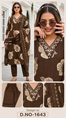 D.No. 1641-1644 Cotton 60/60 Kurti Pant Dupatta Set Size wise Combo Set