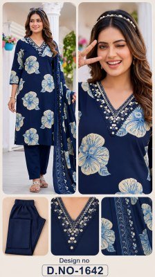 D.No. 1641-1644 Cotton 60/60 Kurti Pant Dupatta Set Size wise Combo Set
