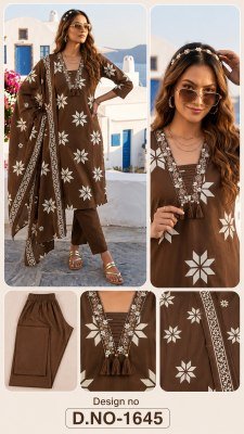 D.No. 1645-1648 Cotton 3-Piece Kurti Pant Dupatta Set 