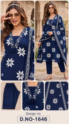 D.No. 1645-1648 Cotton 3-Piece Kurti Pant Dupatta Set Size wise Combo Set