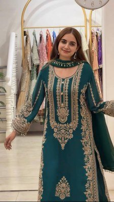 D. No. 1716 Faux Georgette Heavy Embroidery Sequence Work Top Pant with Dupatta Set readymade suit catalogs