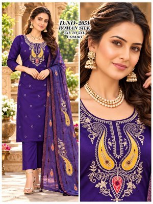 D.No 2049 Big Size Fancy Roman 3-Piece Collection  Plus Size Ethnic Wear Size wise Combo Set