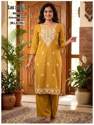 D.No. 220-225 Vetican Fabric Kurti Palazzo Set with Heavy Thread Work and Pocket Size wise Combo Set