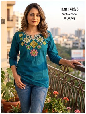 D.No. 412 Dhabu Cotton Heavy Work Kurti wholesale catalogs