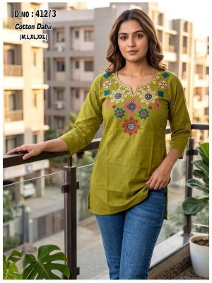 D.No. 412 Dhabu Cotton Heavy Work Kurti Size wise Combo Set