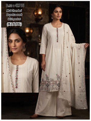 D.No 416-419 Mul Chanderi 3-Piece Suit Collection with Dupatta Work Size wise Combo Set