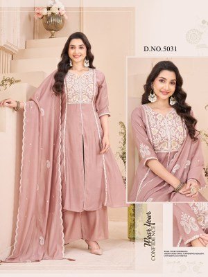 D.No 5031 Premium Viscos Silk 3-Piece Set with Embroidery and Hand Work wholesale catalogs