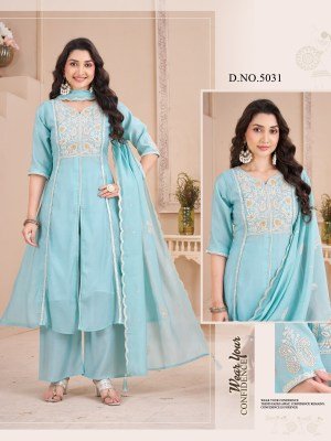 D.No 5031 Premium Viscos Silk 3-Piece Set with Embroidery and Hand Work Size wise Combo Set