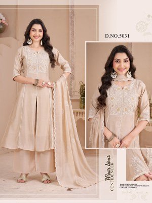D.No 5031 Premium Viscos Silk 3-Piece Set with Embroidery and Hand Work Size wise Combo Set